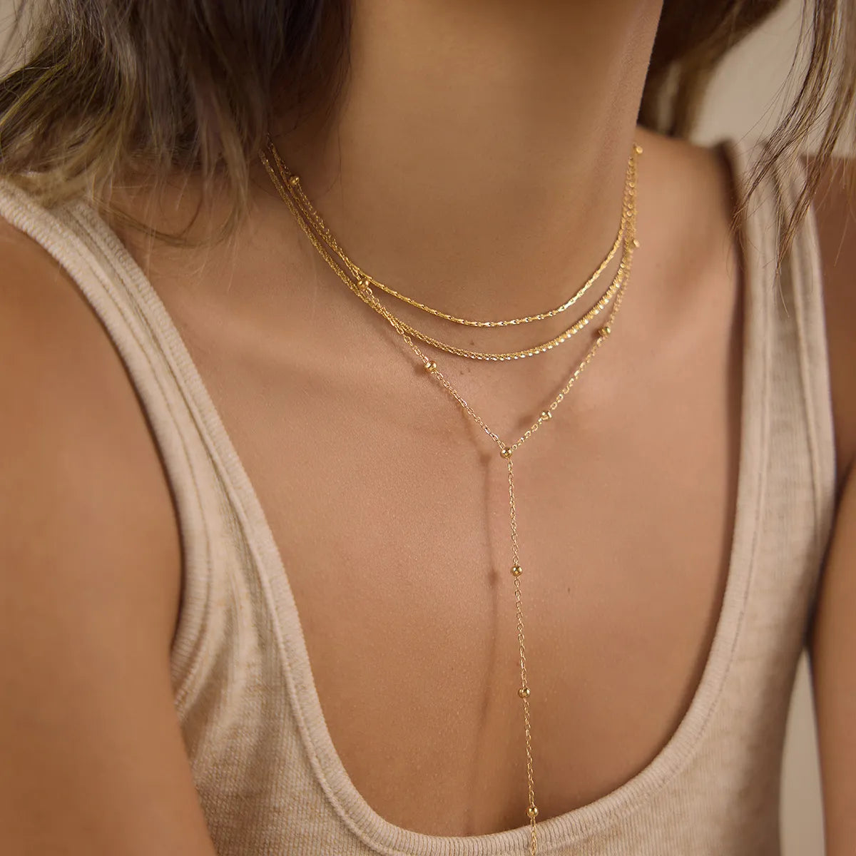 Triple Layer Chain Necklace | Waterproof 18K Gold
