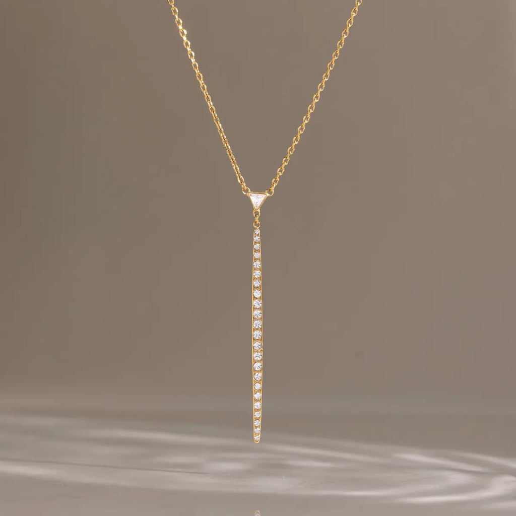CZ Pave Y-Shaped Lariat Necklace | Waterproof 18K Gold