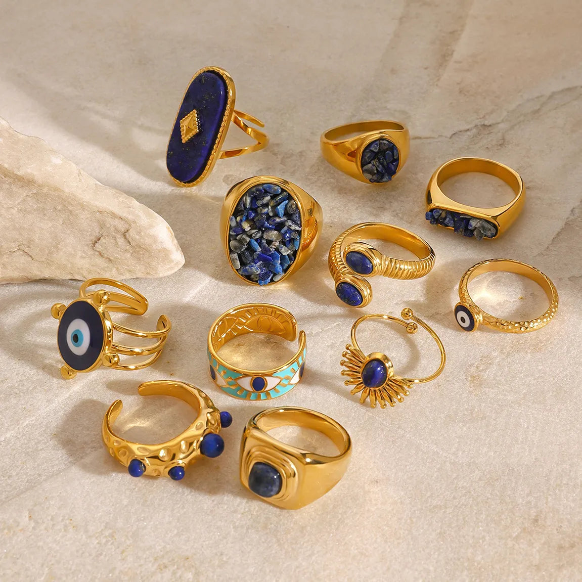 Lapis Lazuli Evil Eye Statement Ring – Waterproof 18K Gold