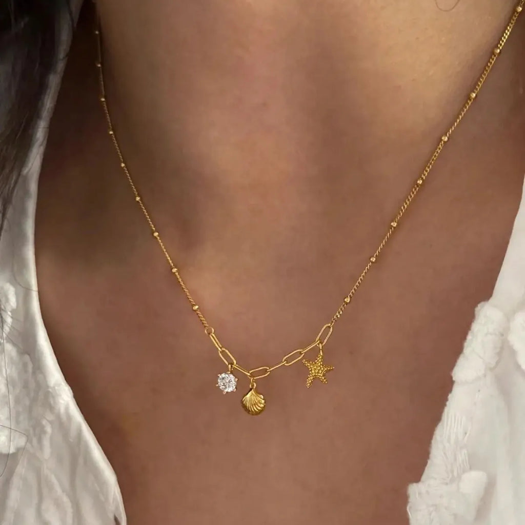 Ocean Charm Satellite Necklace | Waterproof 18K Gold