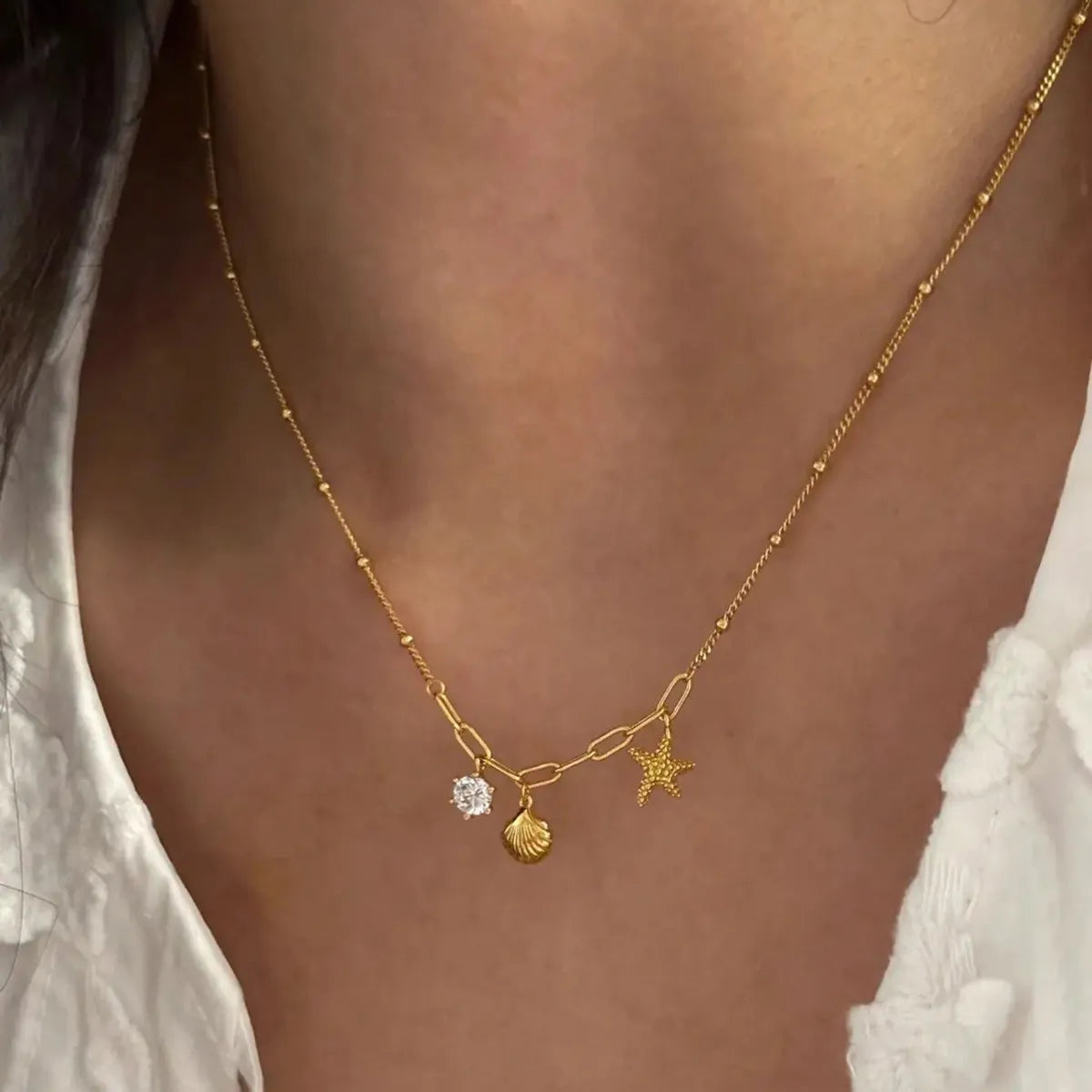 Ocean Charm Satellite Necklace – Waterproof Stainless Steel