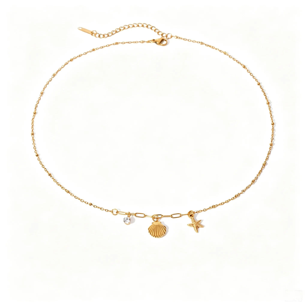 Ocean Charm Satellite Necklace | Waterproof 18K Gold