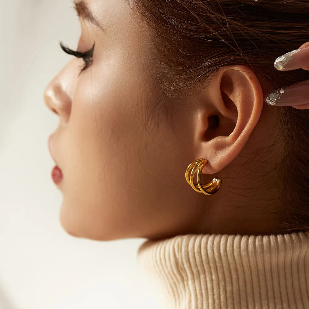 Triple Band Hoop Earrings – Waterproof 18K Gold