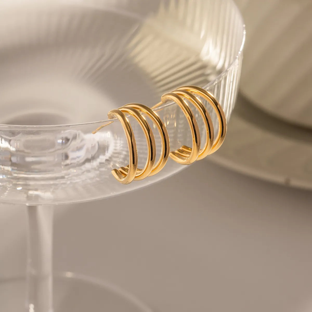 Triple Band Hoop Earrings – Waterproof 18K Gold
