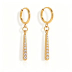 Pave Vertical Bar Necklace & Huggie Set | Waterproof 18K Gold