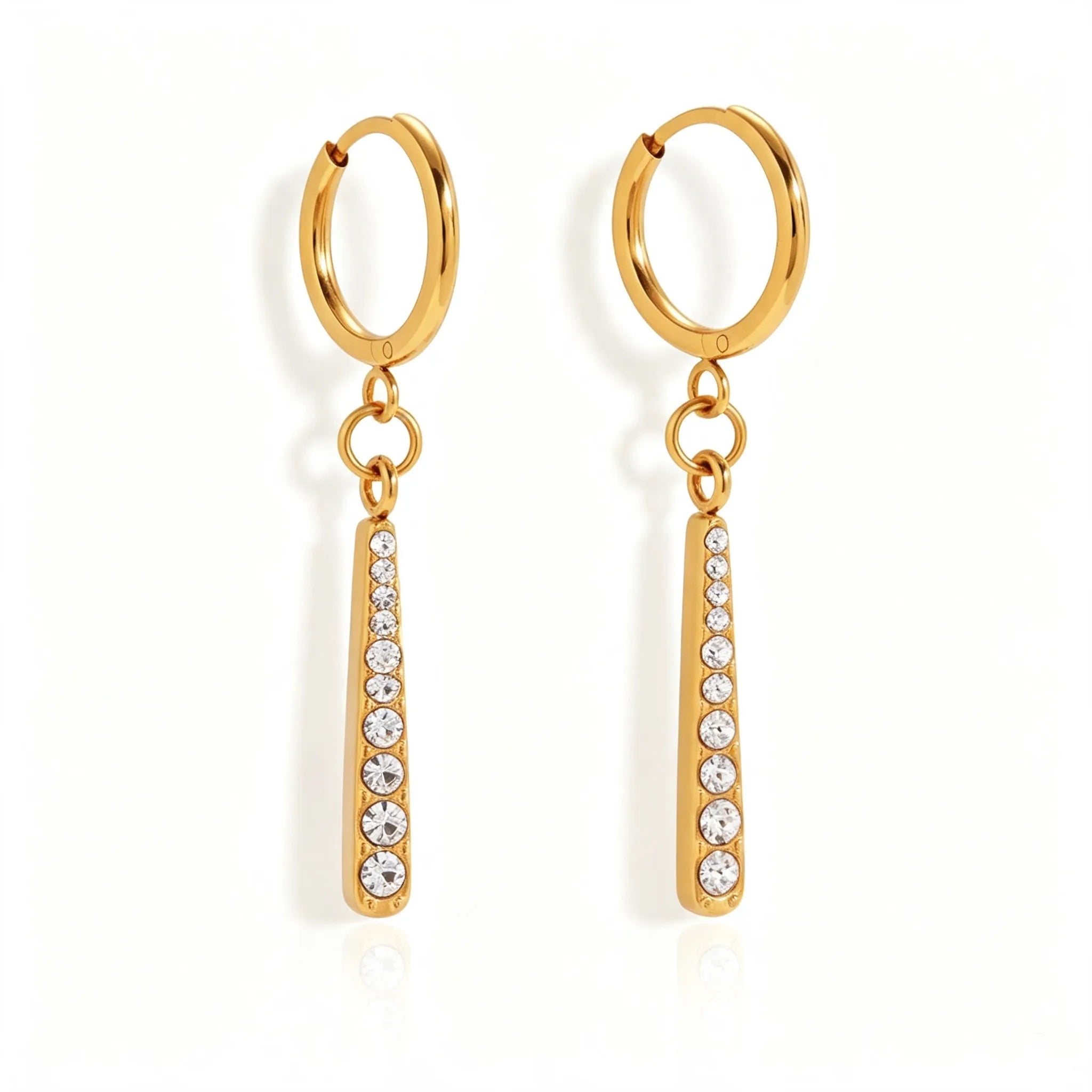 Pave Vertical Bar Necklace & Huggie Set – 18K Gold