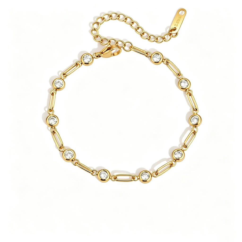 Dainty Zirconia Chain Bracelet Collection – Waterproof 18K Gold