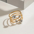 Two-Tone Spiral Ball Open Ring – Waterproof 18K Gold