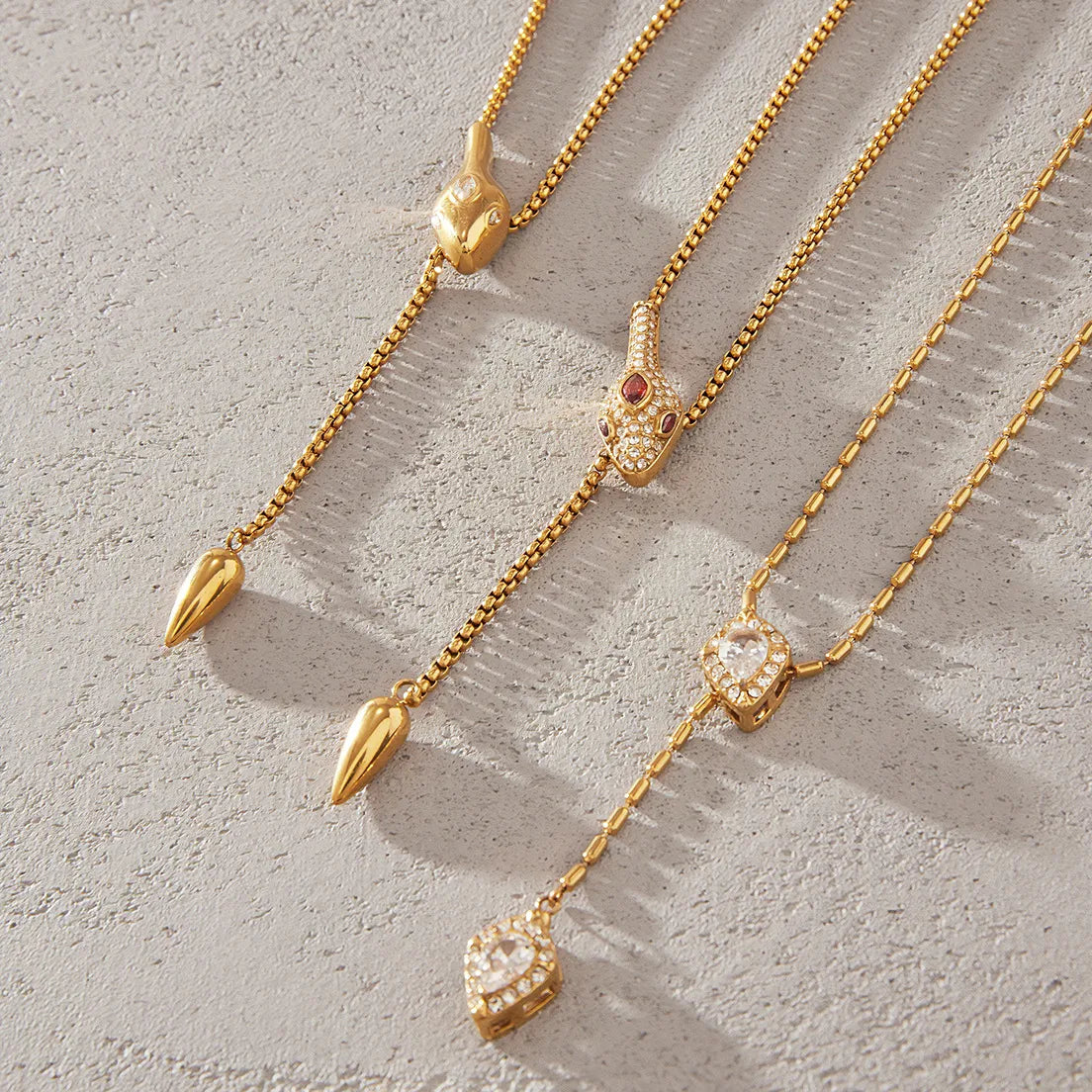 Snake Lariat Y-Necklace – Waterproof 18K Gold
