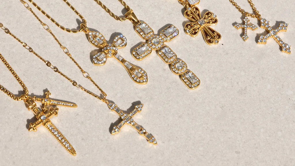 Waterproof Cross Pave CZ Pendant Necklace