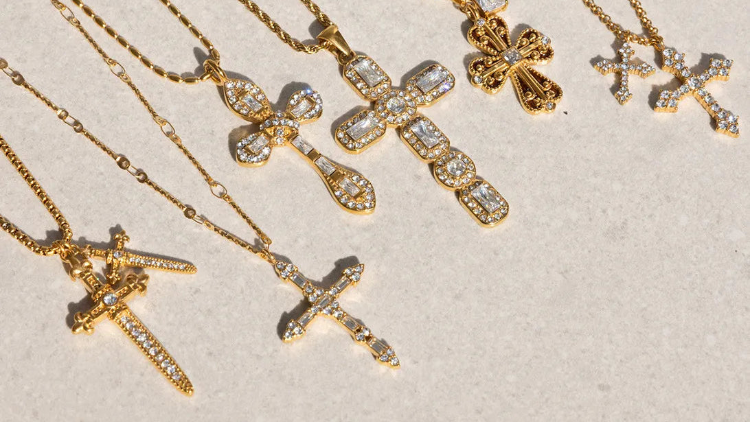 Waterproof Cross Pave CZ Pendant Necklace