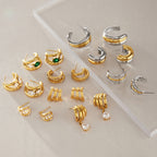 Waterproof Triple-Band Zirconia Statement Huggie Earrings