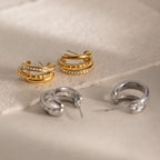 Chic Multi-Texture Triple Row Half Hoops | Tarnish-Free Stud Earrings