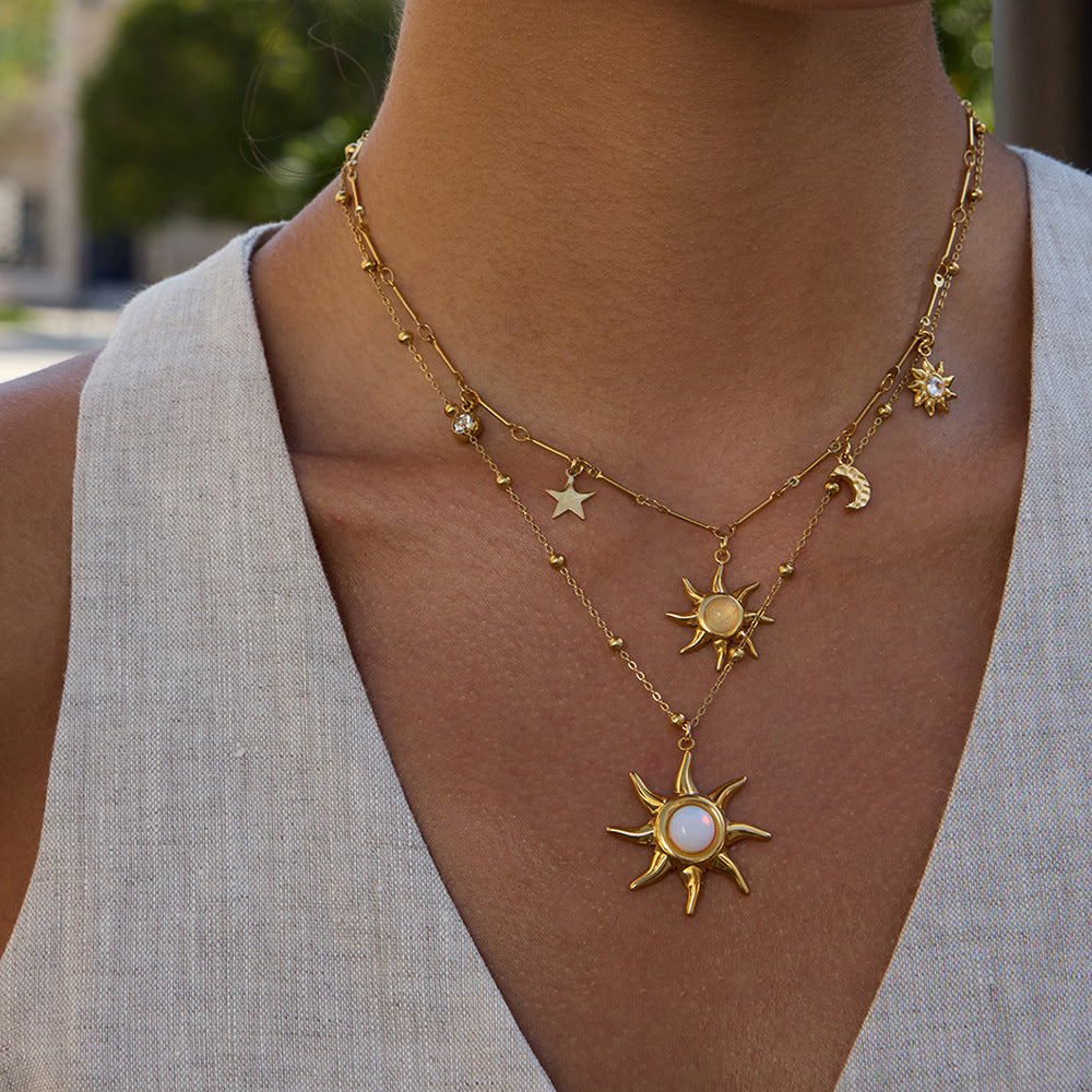 Waterproof 18K Gold-Plated Sun Necklace and Earring Set