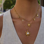 Waterproof 18K Gold-Plated Sun Necklace and Earring Set