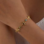 Waterproof 18K Gold Ocean Starfish & Zirconia Charm Bracelet