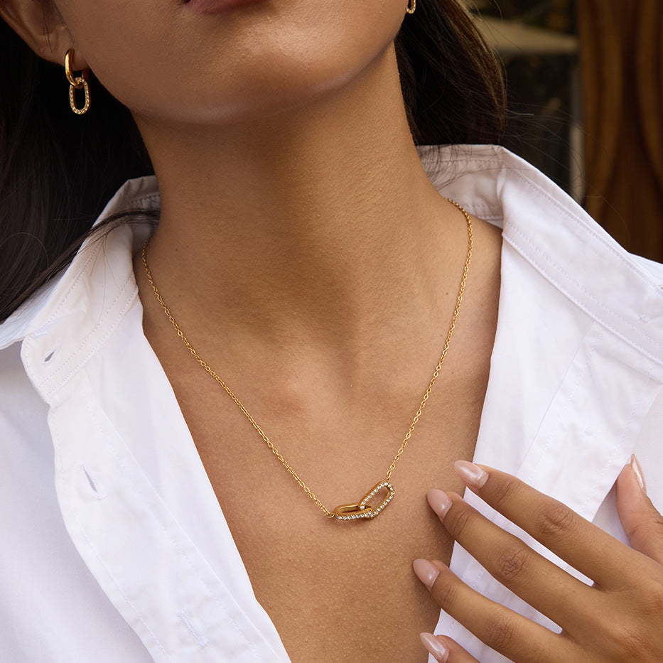Waterproof 18K Gold Vintage Double Ring Necklace