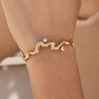 Waterproof 18K Gold Pave Zirconia Minimalist Open Cuff Bangle