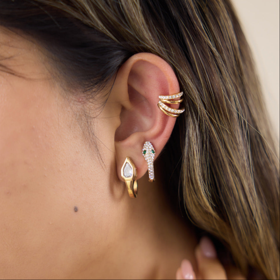 Bold Snake Hoop & Sparkling Ear Cuff Collection | Waterproof Stainless Steel