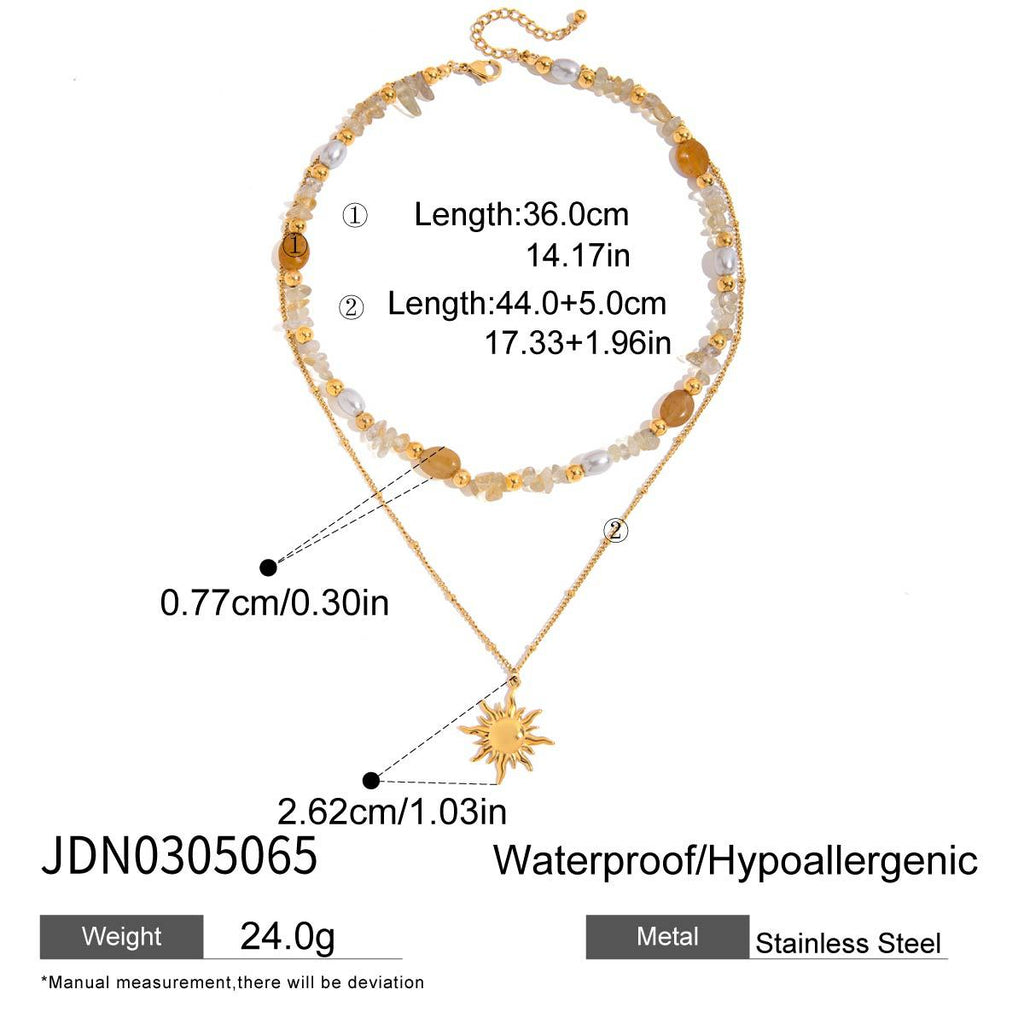 Waterproof 18K Gold-Plated Sun Necklace and Earring Set