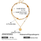 Waterproof 18K Gold-Plated Sun Necklace and Earring Set