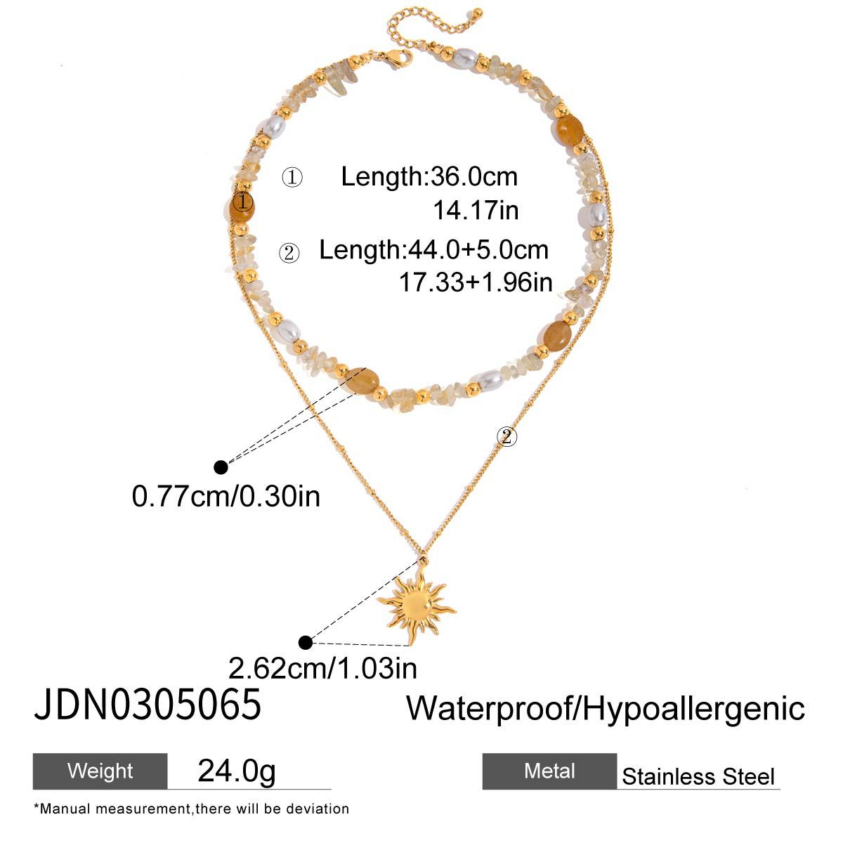 Waterproof 18K Gold-Plated Sun Necklace and Earring Set