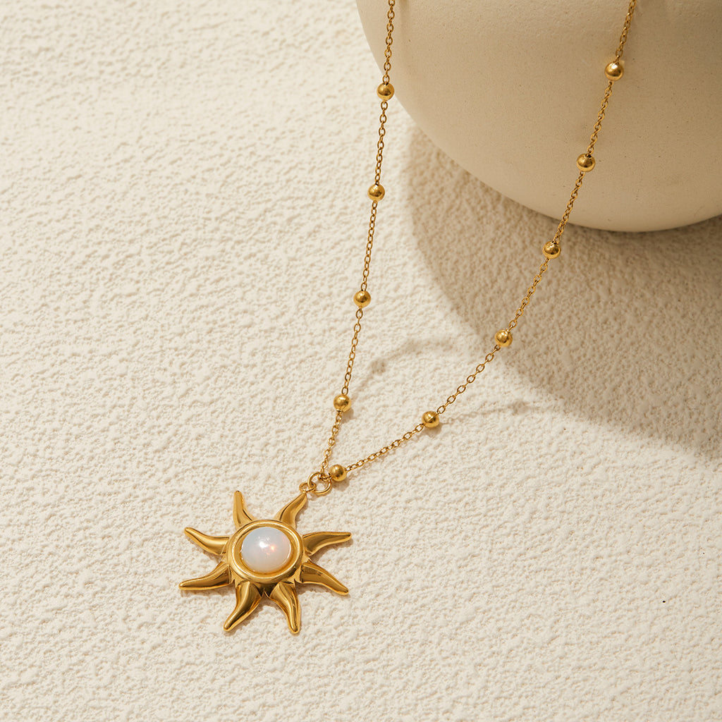 Waterproof 18K Gold-Plated Sun Necklace and Earring Set