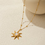 Waterproof 18K Gold-Plated Sun Necklace and Earring Set