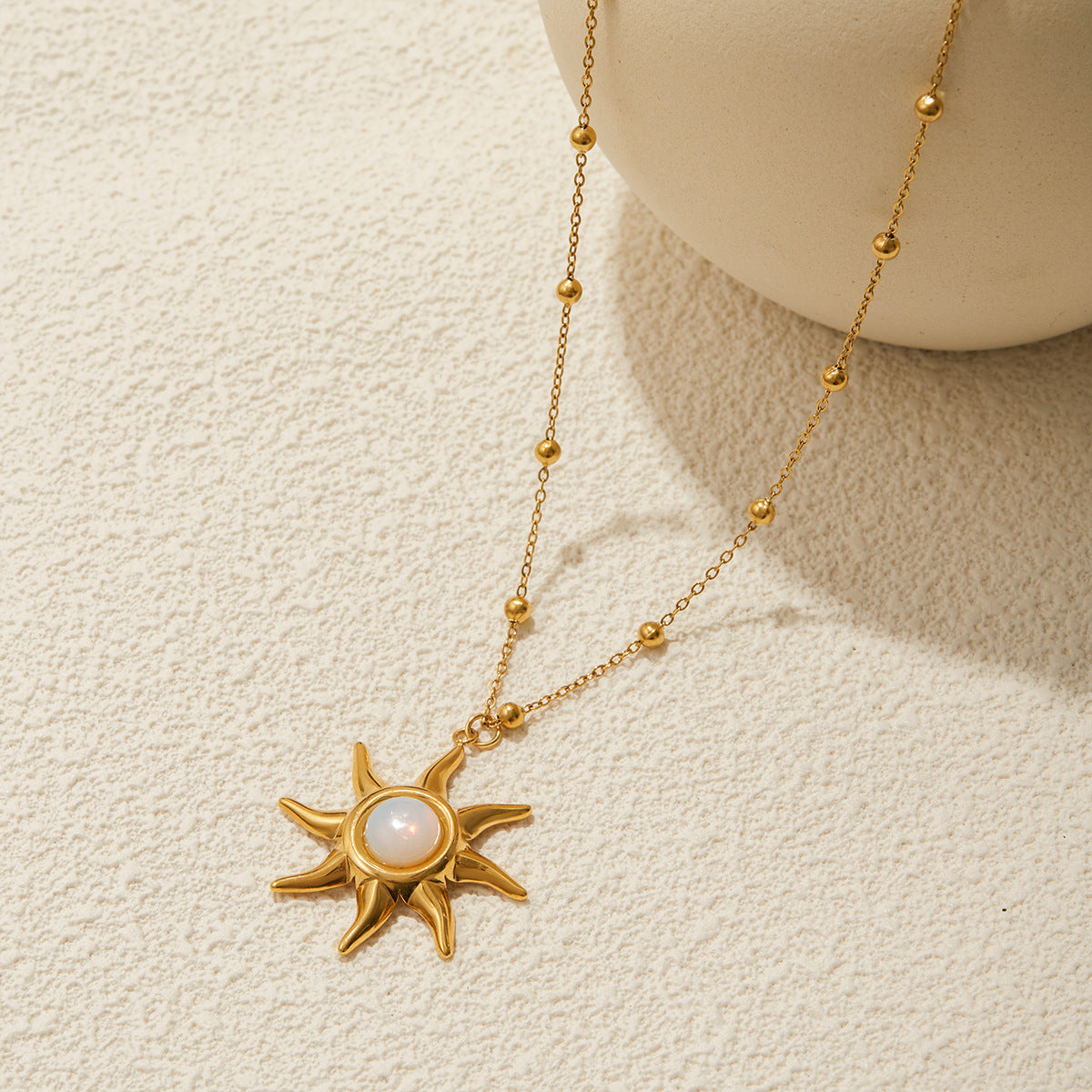 Waterproof 18K Gold-Plated Sun Necklace and Earring Set