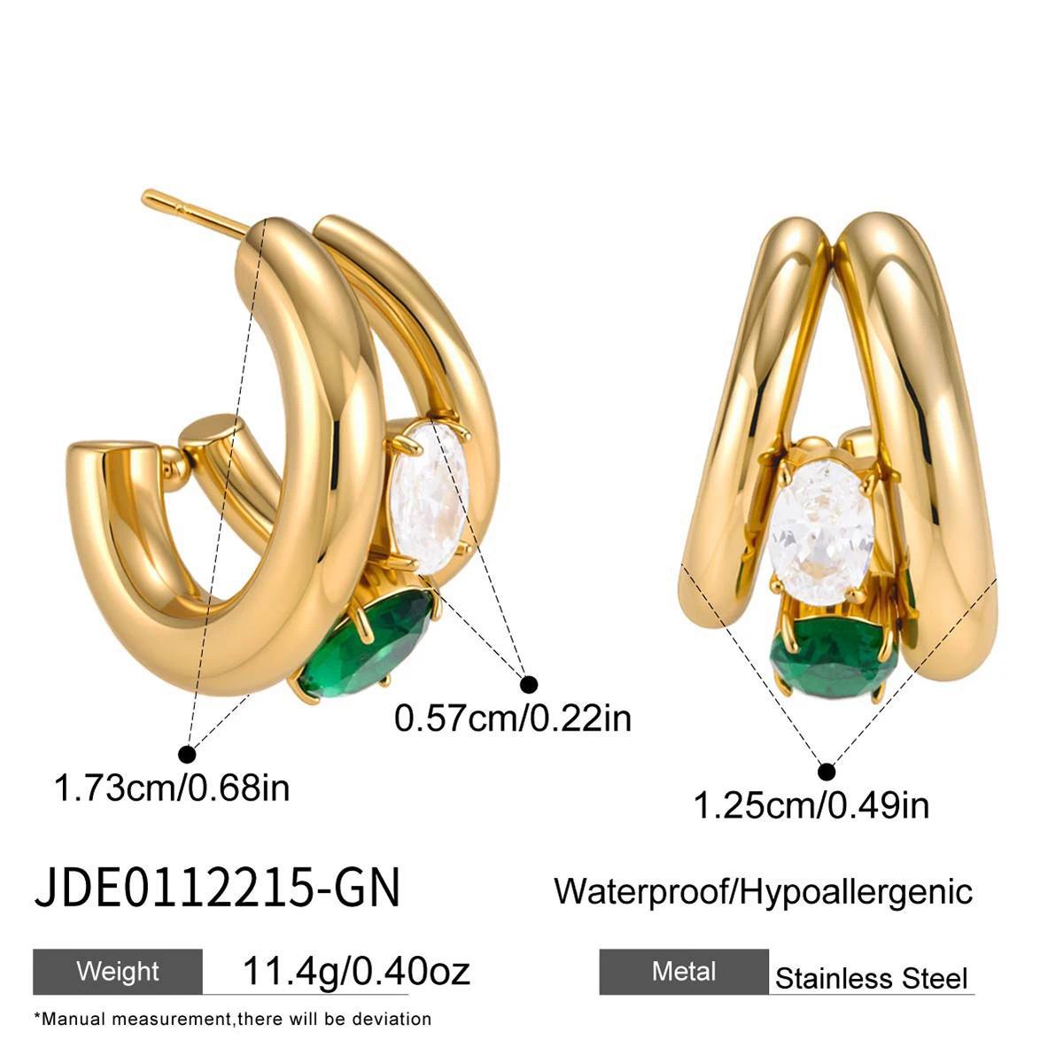 Waterproof Triple-Band Zirconia Statement Huggie Earrings