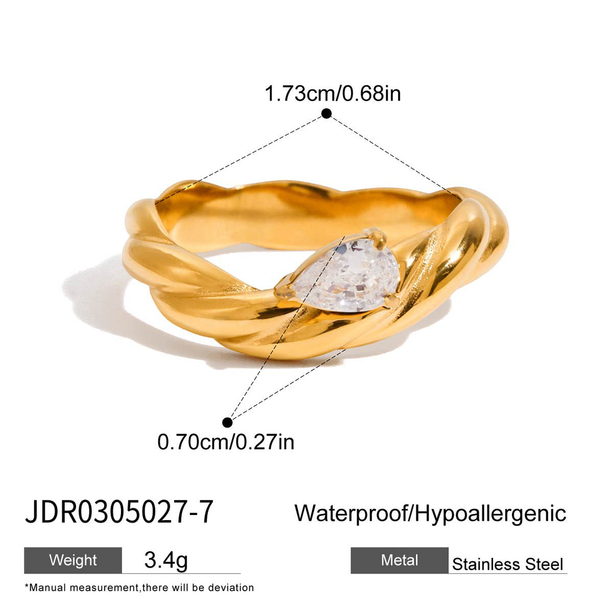 Waterproof 18K Gold Pave Zirconia Statement Layering Band Ring