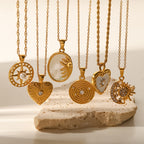 Waterproof Celestial Medallion Necklace | Vintage Gold Steel