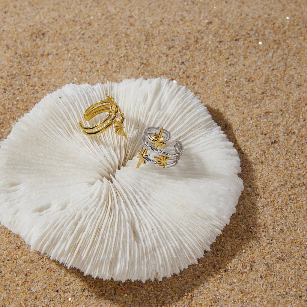 Waterproof Celestial Starburst Multi-Layer Zirconia Open Ring