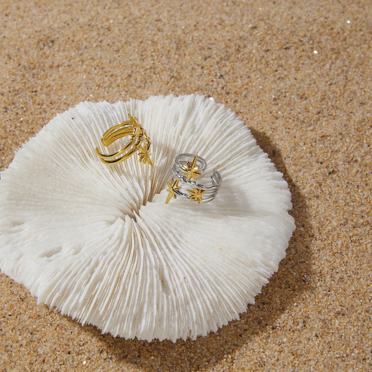 Waterproof Celestial Starburst Multi-Layer Zirconia Open Ring