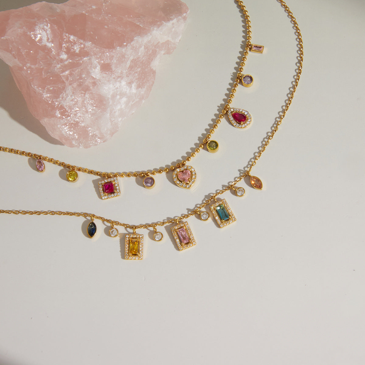 Rainbow Charm Layered Necklace | Waterproof & Tarnish-Free