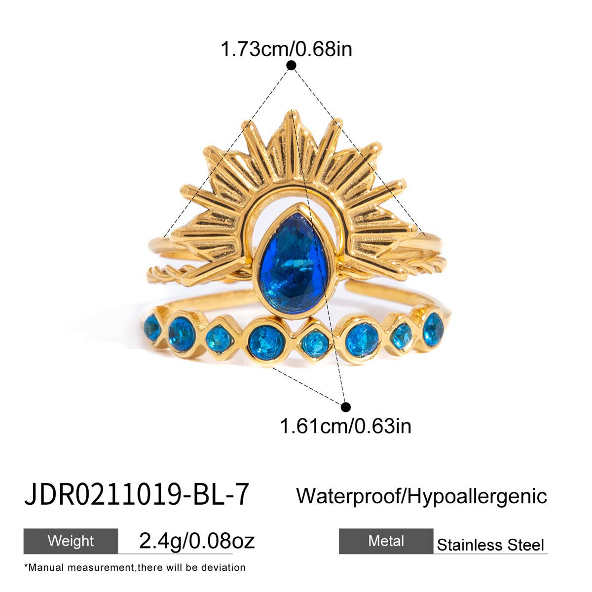 Waterproof 18K Gold Lapis Lazuli & Evil Eye Statement Ring Collection