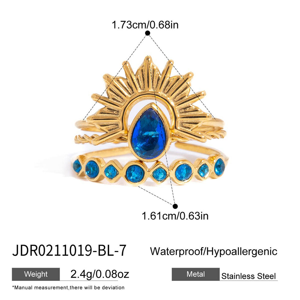 Waterproof 18K Gold Lapis Lazuli & Evil Eye Statement Ring Collection