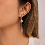 Waterproof Asymmetric Pearl and Sunburst Drop Earrings