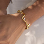 Waterproof 18K Gold Pave Zirconia Minimalist Open Cuff Bangle
