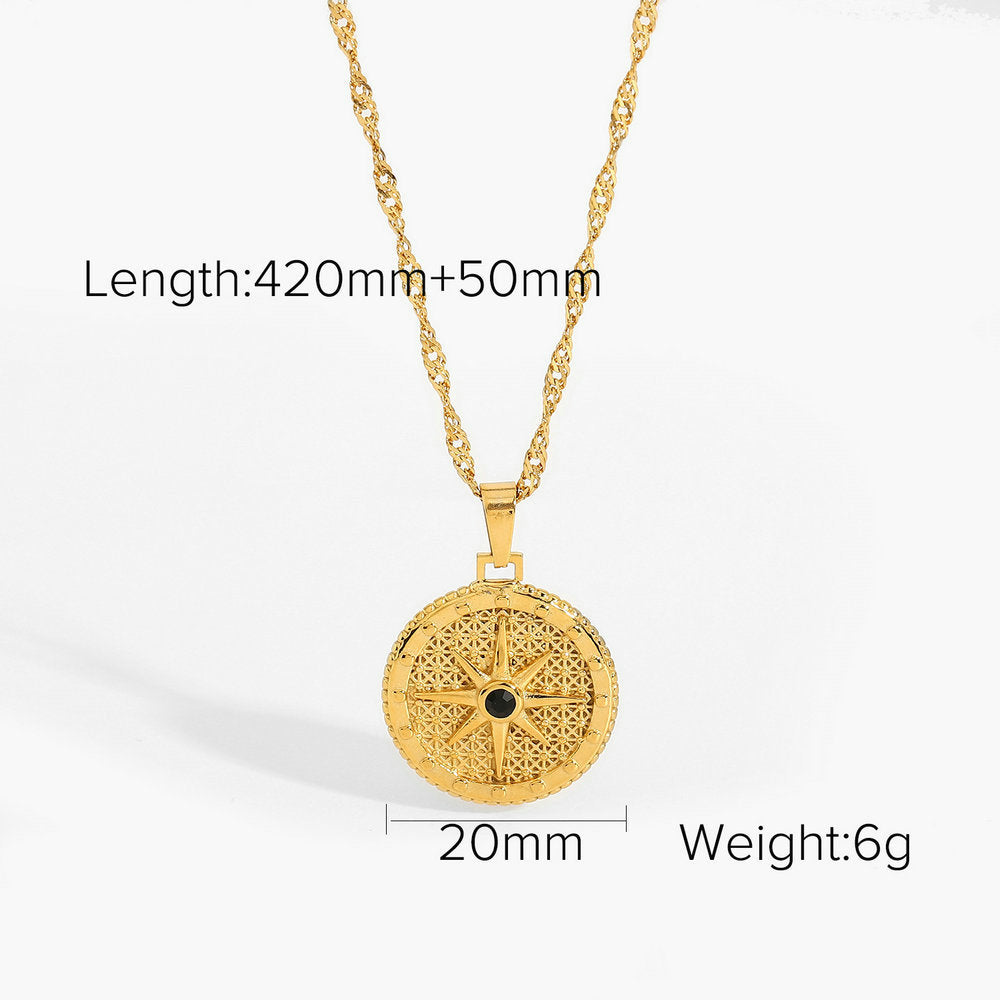 Waterproof Celestial Medallion Necklace | Vintage Gold Steel