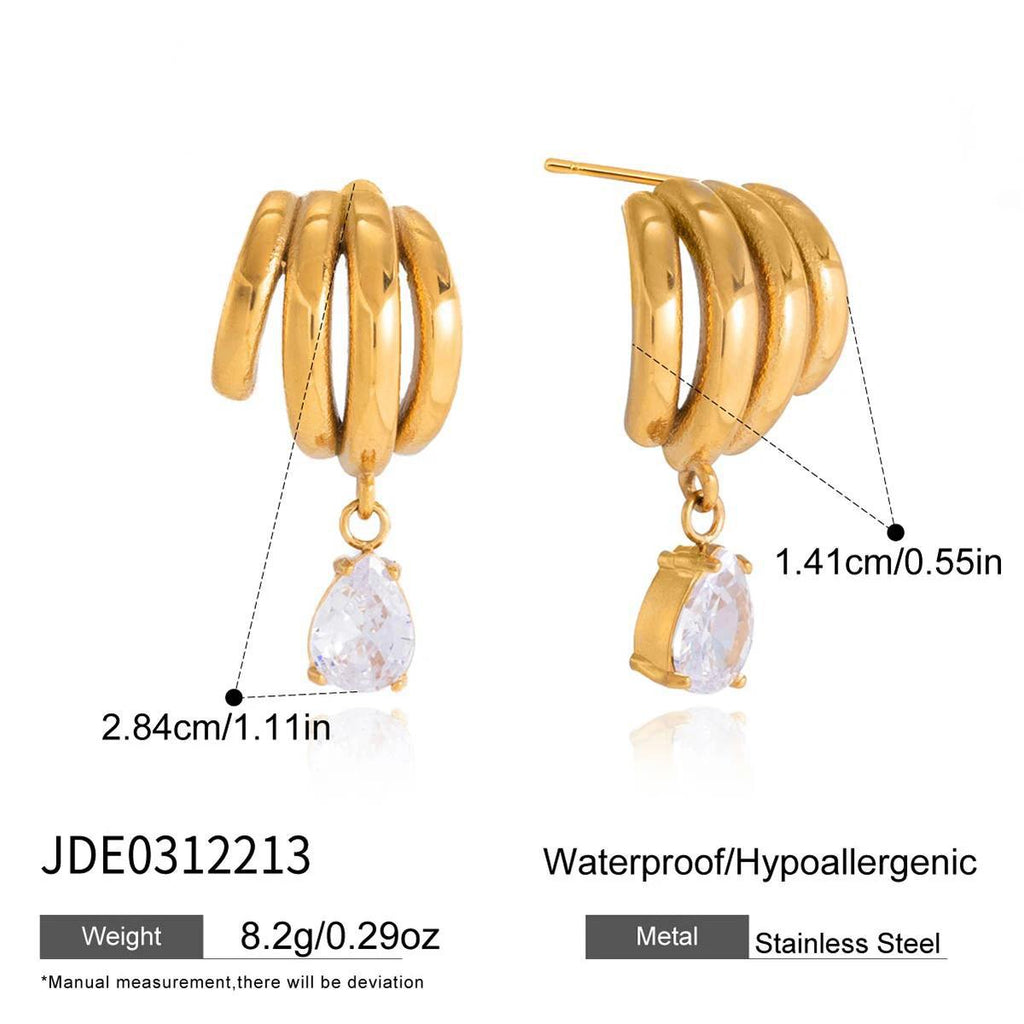 Waterproof Triple-Band Zirconia Statement Huggie Earrings