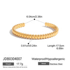 Waterproof 18K Gold Plated Ribbed Texture Open Cuff Bangle Bracelet