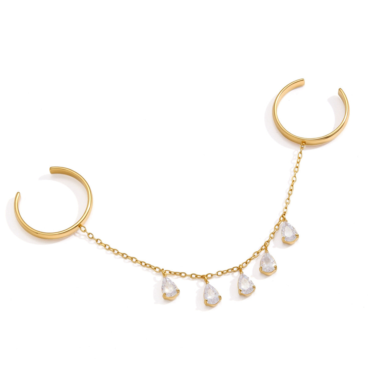 Waterproof Double Finger Chain Ring with Waterdrop