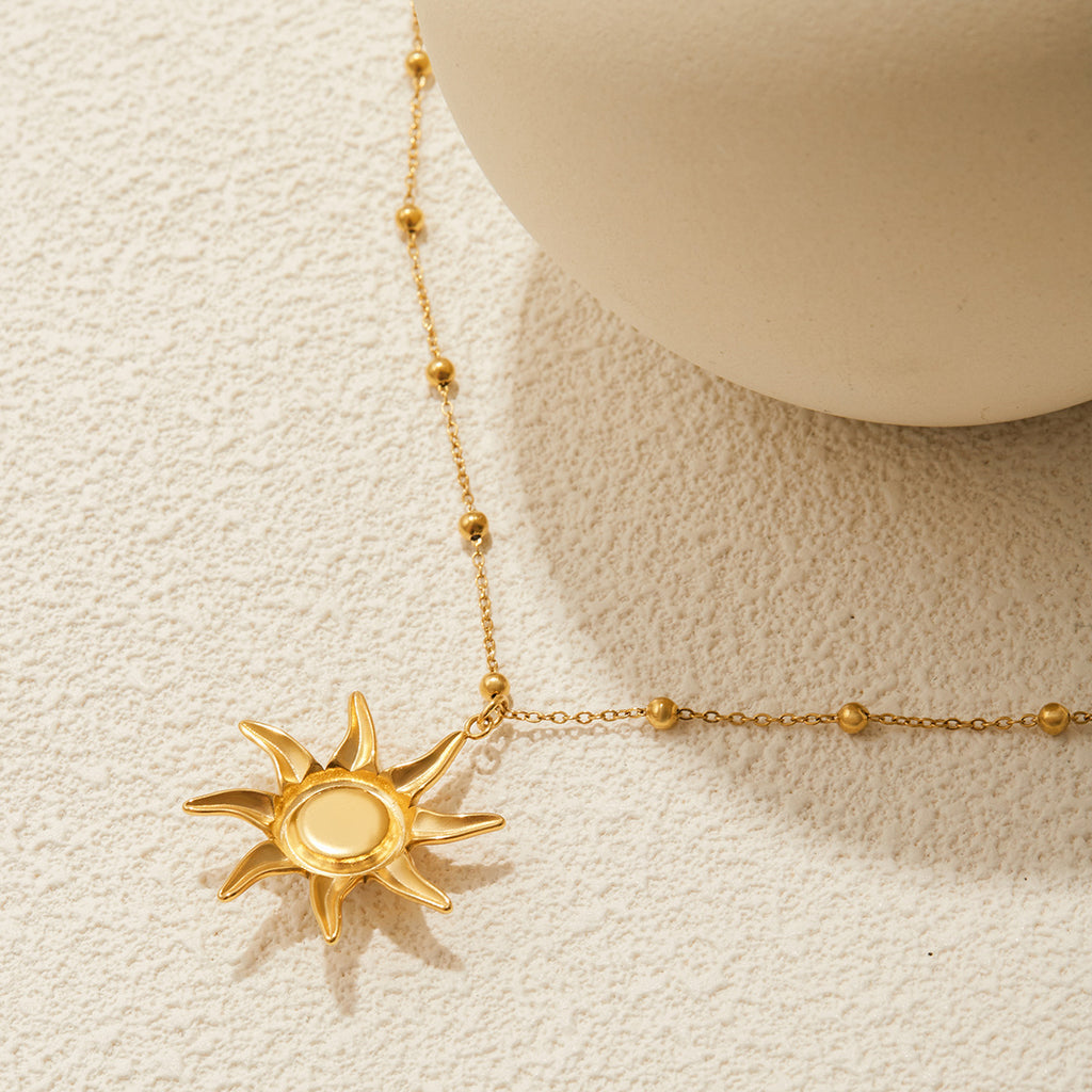 Waterproof 18K Gold-Plated Sun Necklace and Earring Set