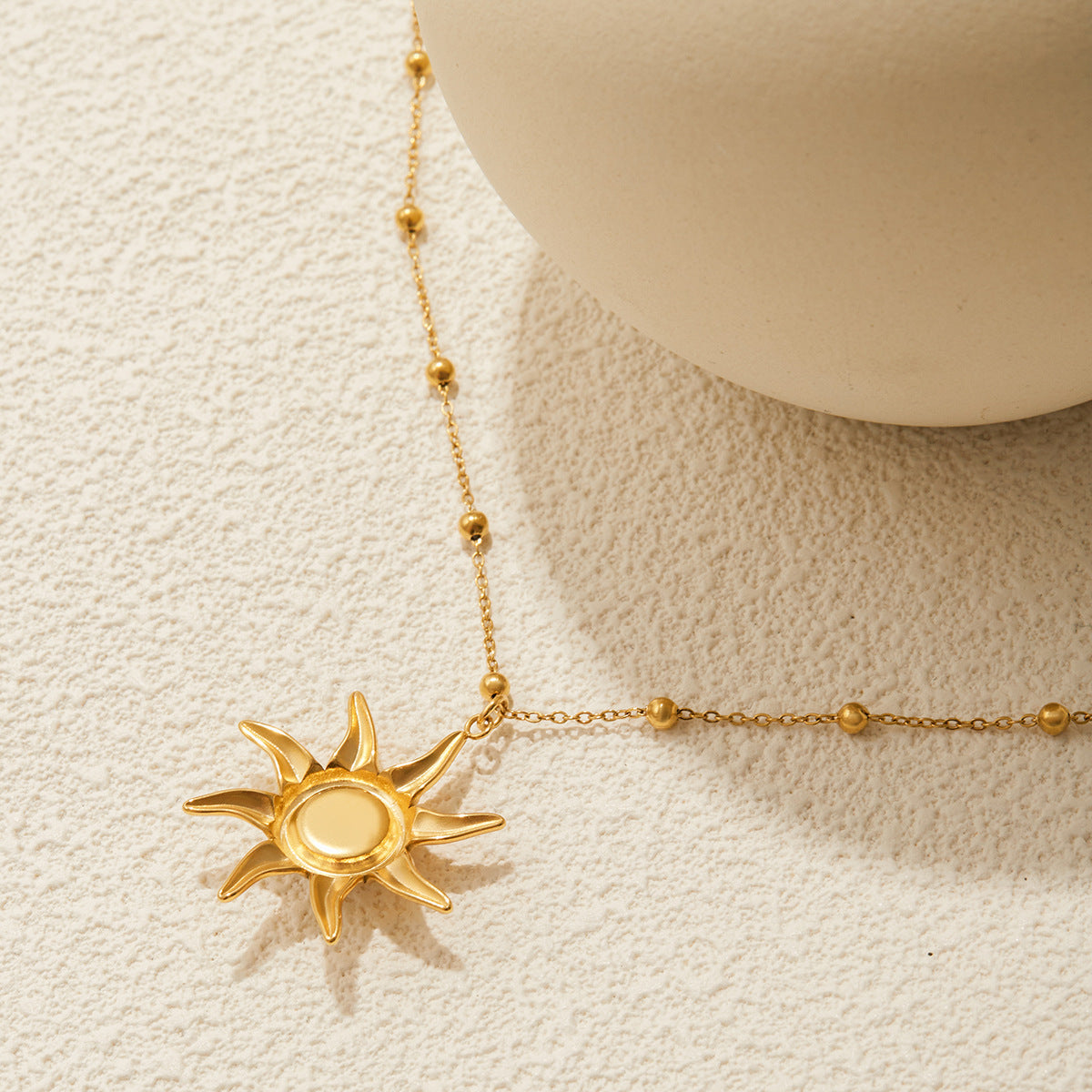 Waterproof 18K Gold-Plated Sun Necklace and Earring Set