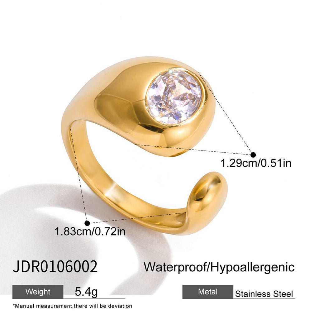 Waterproof 18K Gold Baguette Cut Zirconia Eternity Band Open Ring
