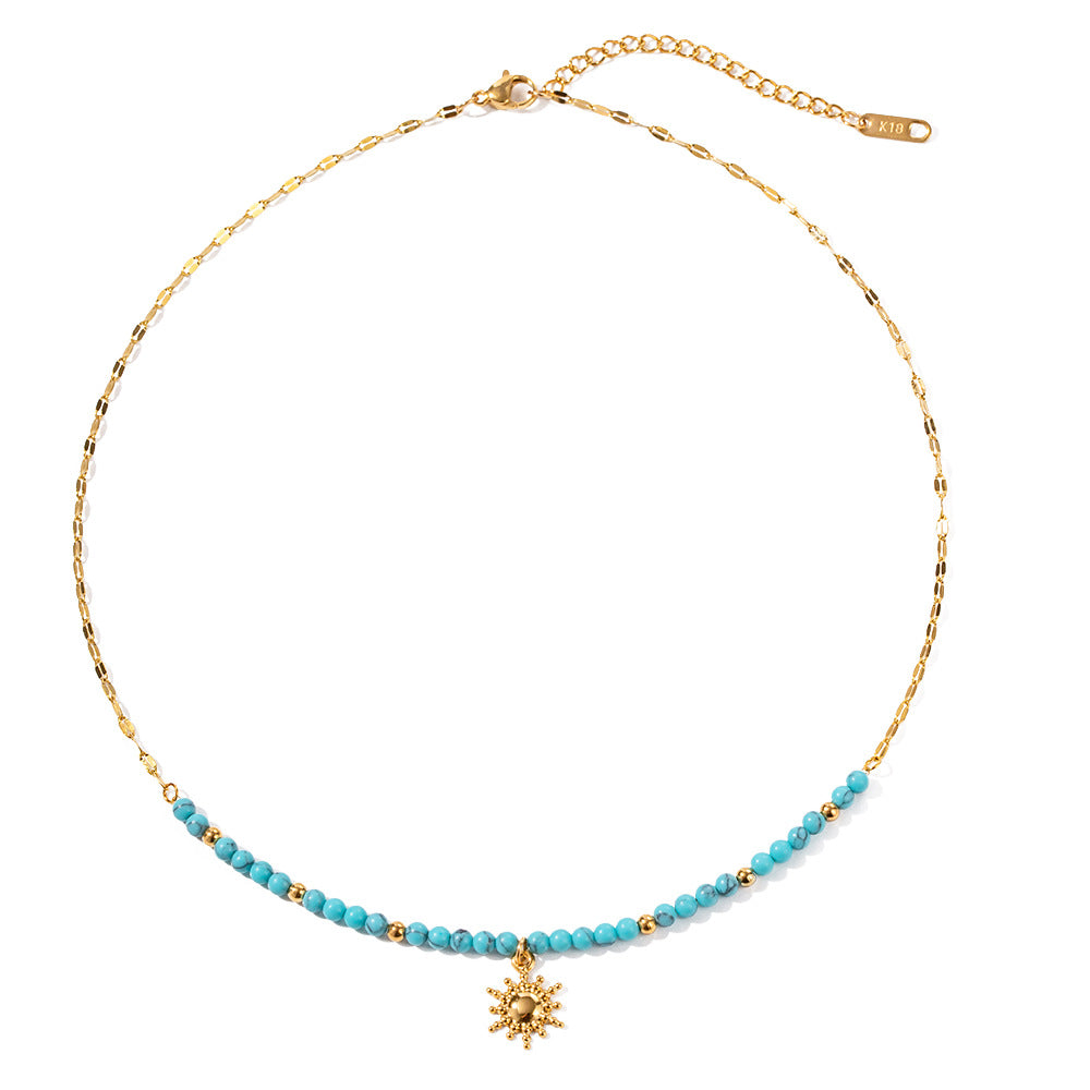 Waterproof Turquoise-colored beads Pendant Necklace