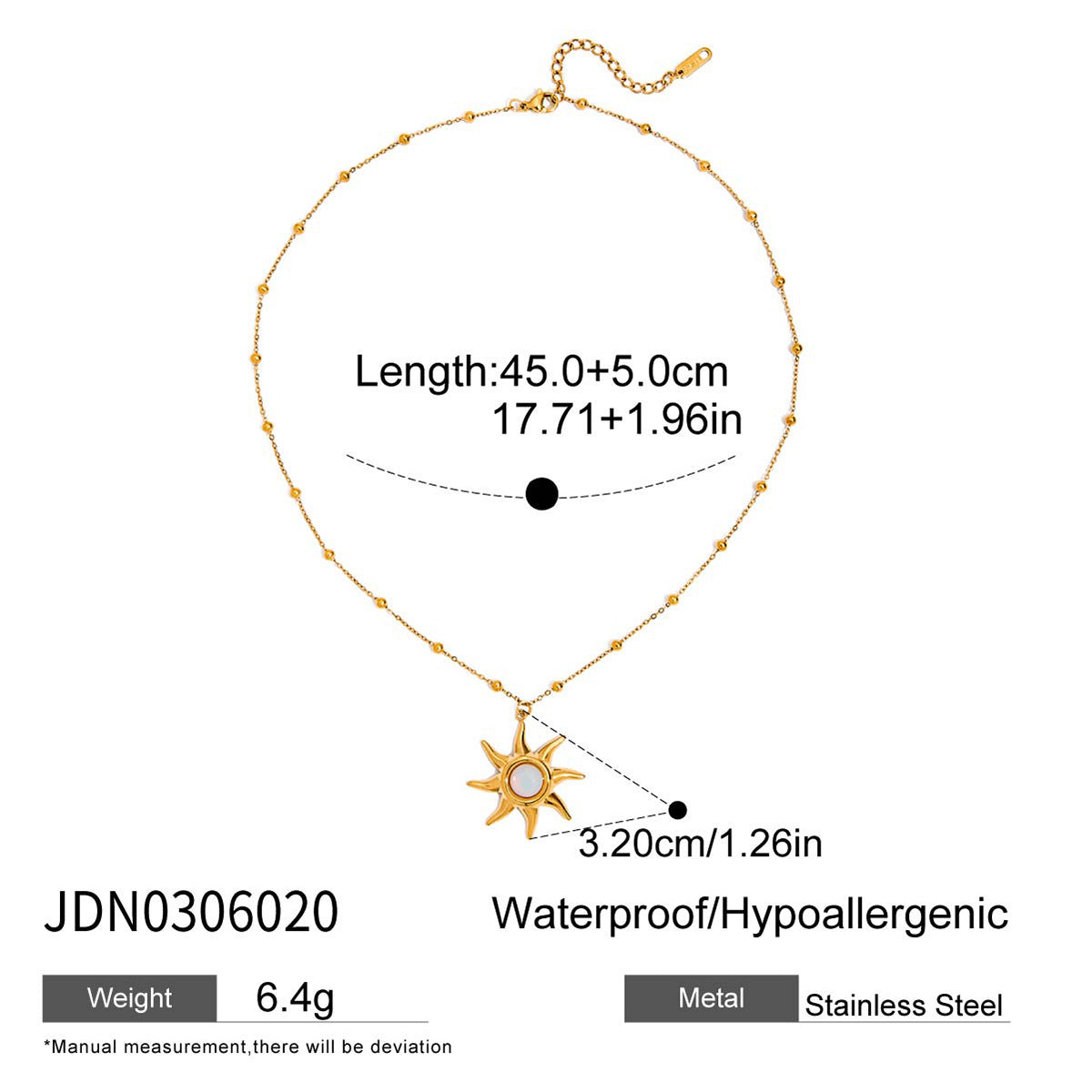Waterproof 18K Gold-Plated Sun Necklace and Earring Set