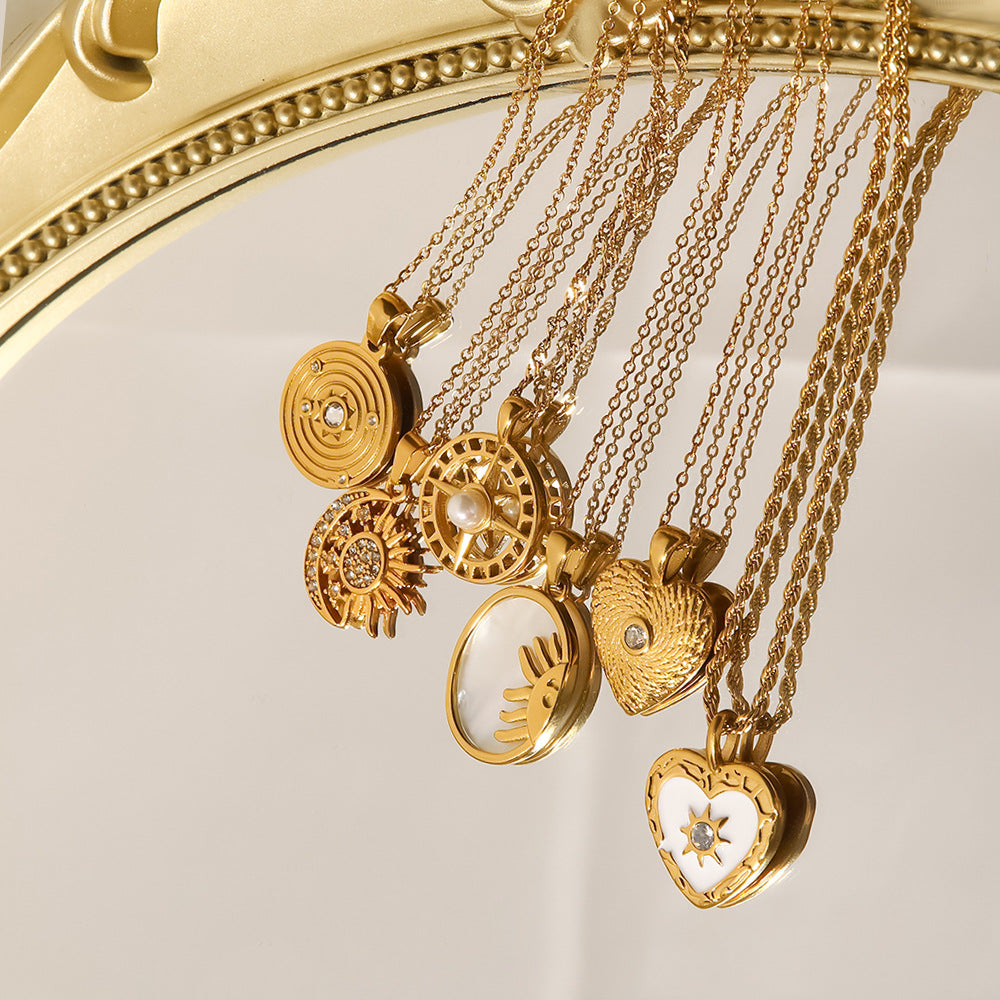 Waterproof Celestial Medallion Necklace | Vintage Gold Steel