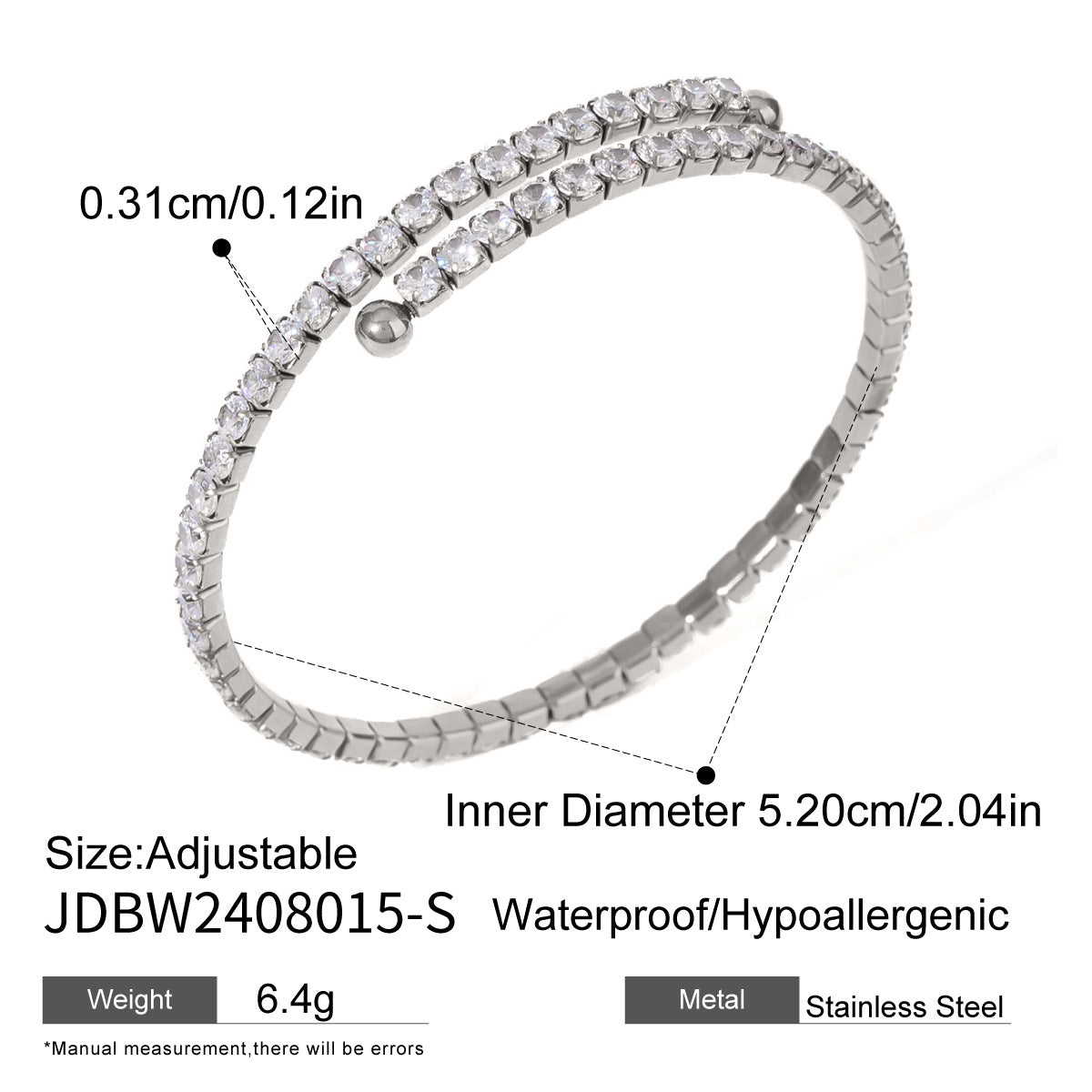 Waterproof Shining Open Bracelet